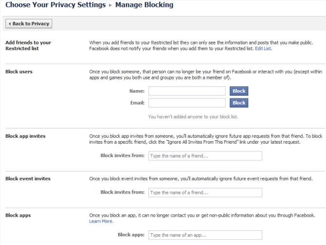 Manage blocking in Facebook