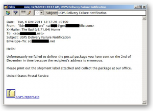 Trojan delivered by fake USPS email